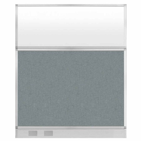 Versare Hush Panel Configurable Cubicle Partition 5' x 6' Sea Green Fabric Frosted Window w/ Cable Channel 1856410-3